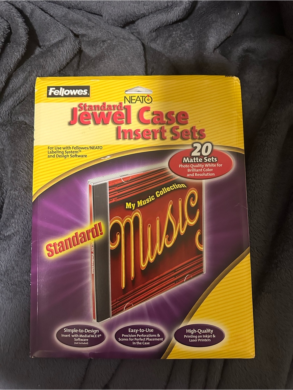 Fellowes Neato Standardt Jewel Case Insert Sets - Purple & Yellow